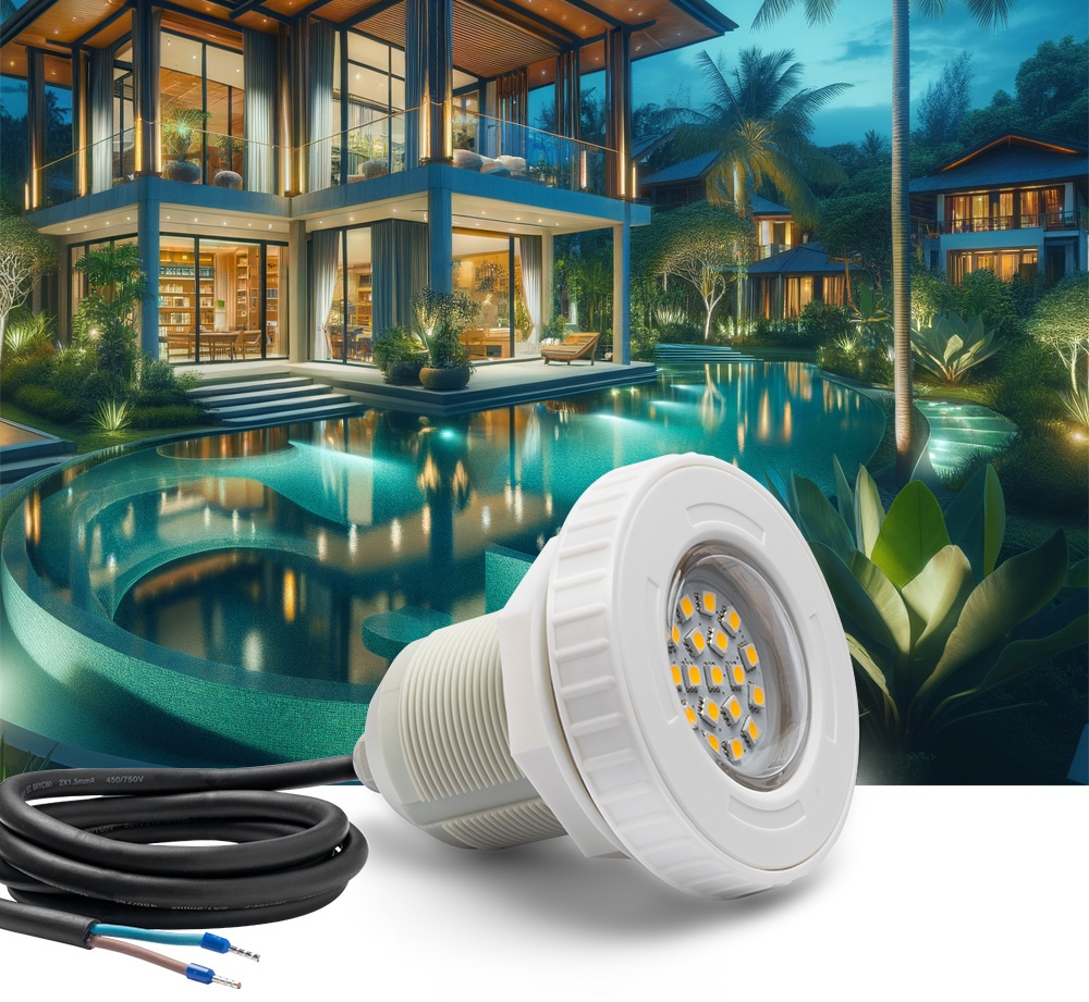 หลอดไฟ LED สำหรับส่องสว่างสระว่ายน้ำหรือบ่อน้ำ (น้ำพุ) - LED สีขาว 3000K แสงวอร์มไวท์